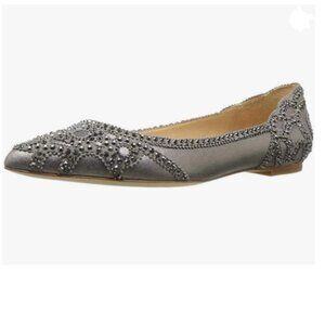 XYD Deep Gray Pointed Toe Rhinestone Flats Mesh Slip-on Crystals Wedding Shoes